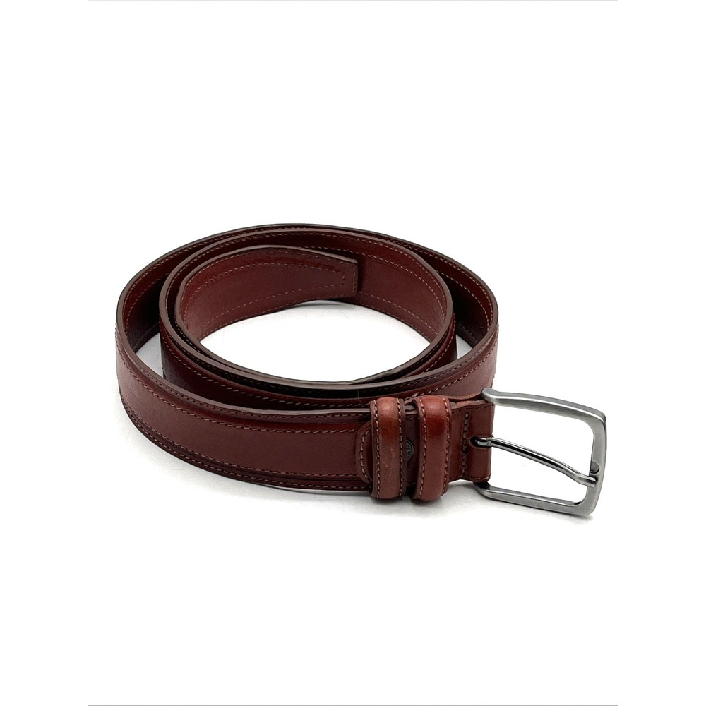 Vera Pelle Italy Genuine Leather Belt Brown Silver Tone Buckle‎ Adjustable